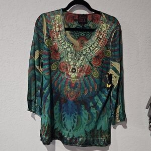 EUC French Blue Colorful Women's Tunic Top